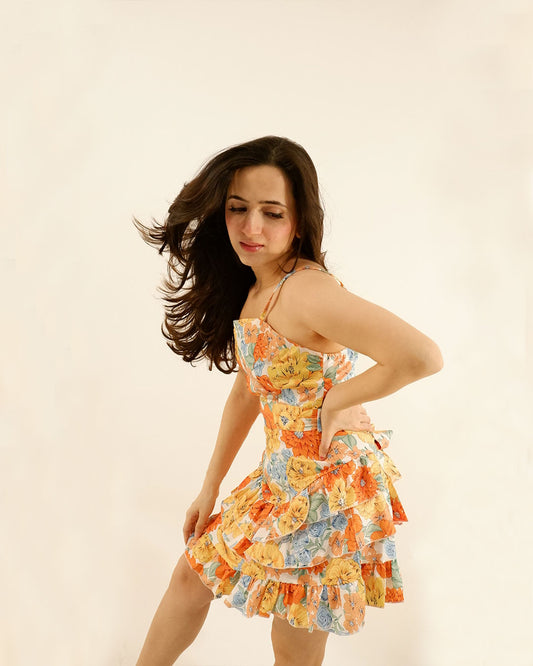 Women Floral Printed Ruffled Dress