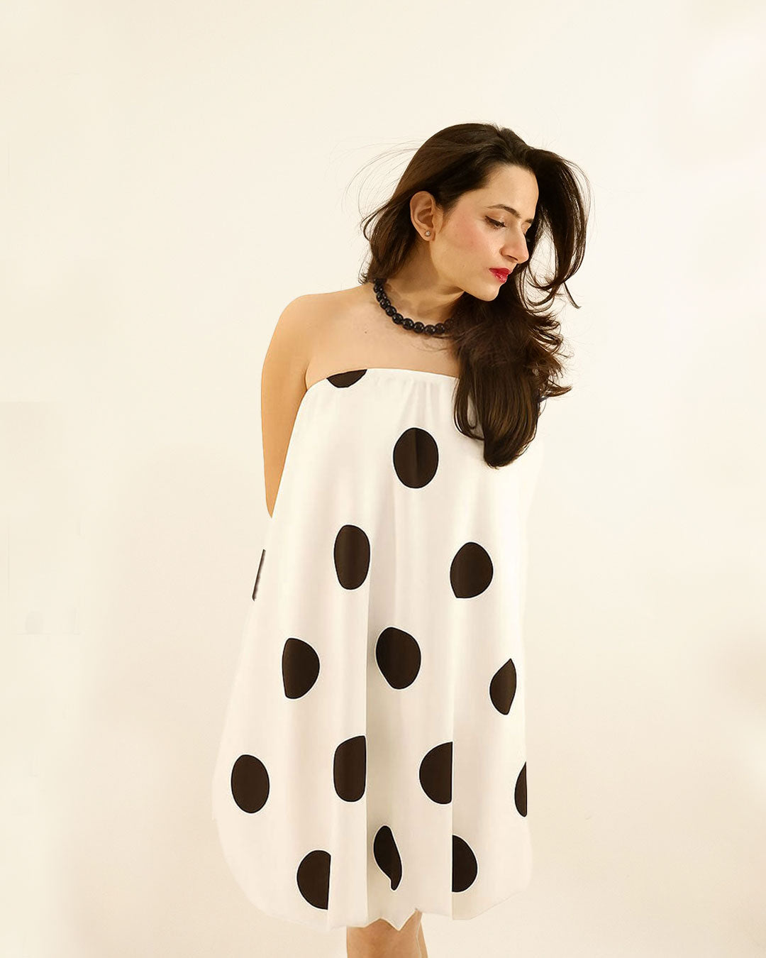 Women Polka Dot Mini Strapless Dress